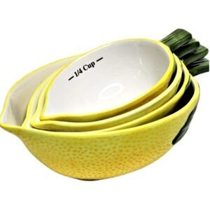 Lemon Measuring Cups Ceramic Whimsical Cottagecore Grandmacore Yellow Set of 4
